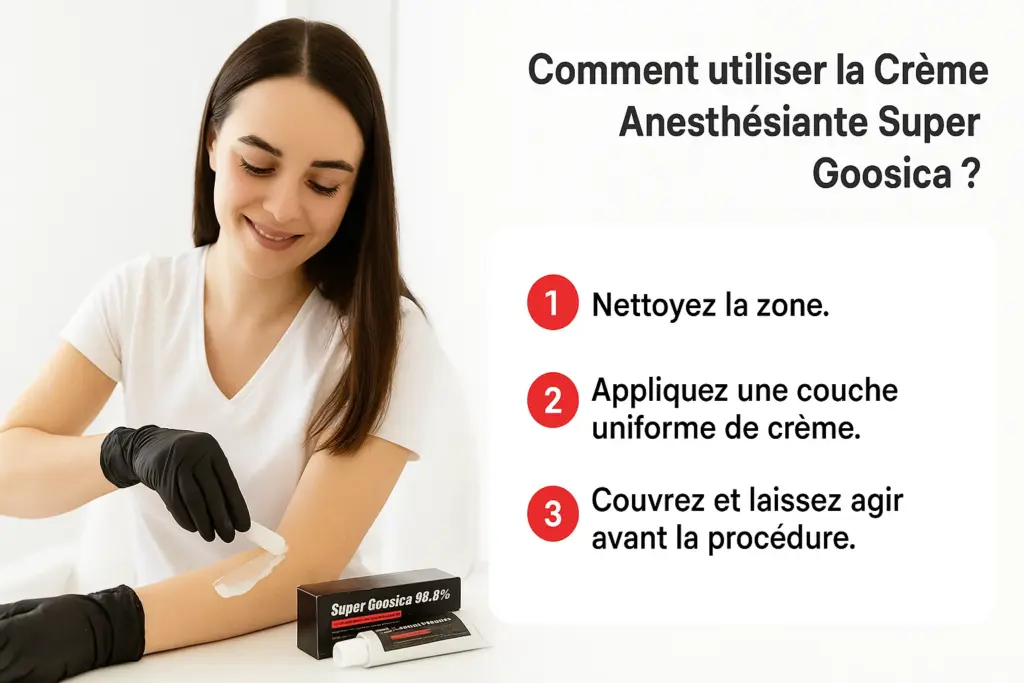 Crème Anesthésiante Super Gooscia 99.8% - Pour Tatouage 10g Comment Utiliser la Crème Anesthésiante Super Gooscia pour un tatoutage ou dermaroller ou drpen ?